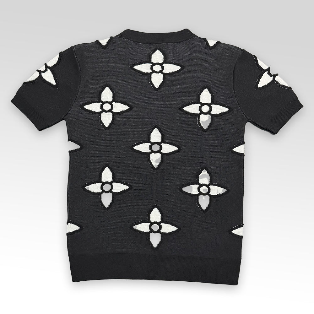 LV Short-Sleeved Cotton Crewneck Knitwear