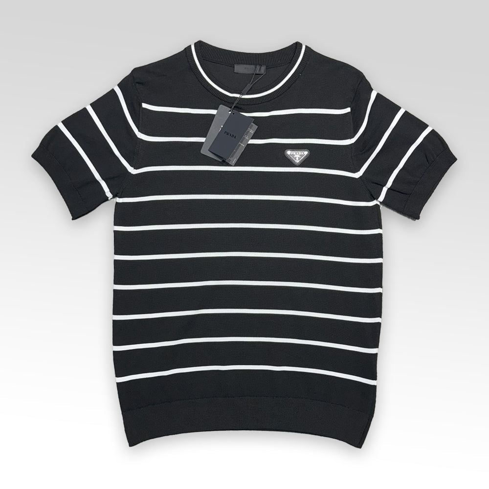 PRADA Metal Triangle Logo Knit T-shirt
