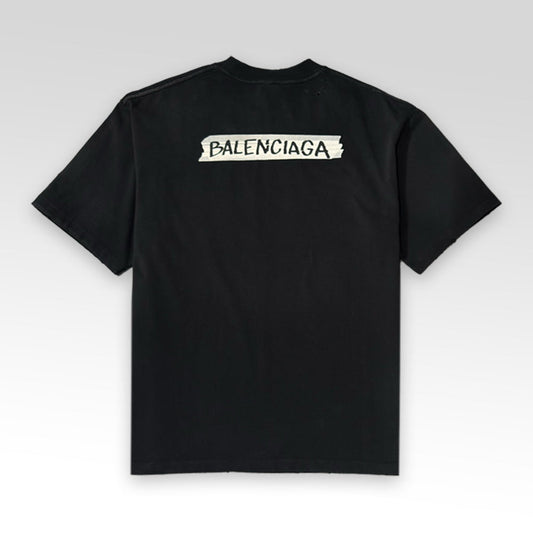 Men's Masking Tape T-shirt Oversized in Faded Black